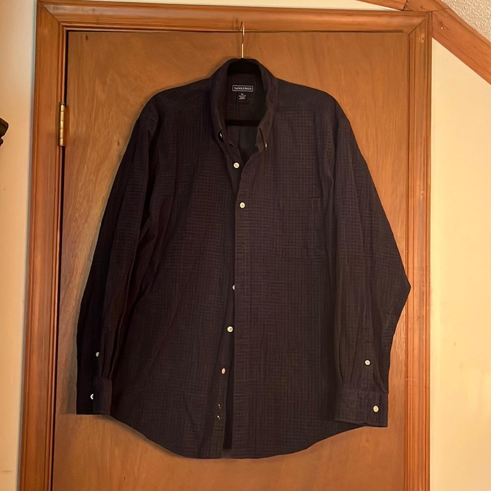 Men’s navy blue plaid corduroy 100% cotton casual button down shirt